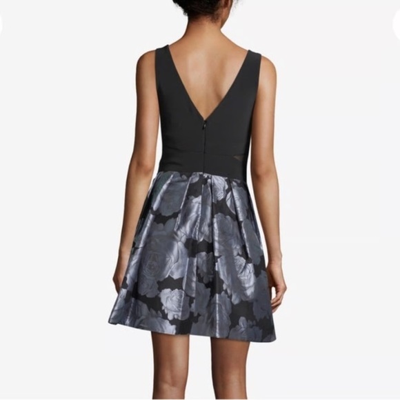 AQUA Black and Silver Floral Dress - Picture 2 of 3